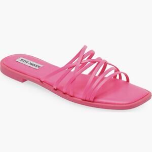 Steve Madden Fuchsia shot Pink “Adverse”Strappy Sandals Flat Slide Shoes 7.5